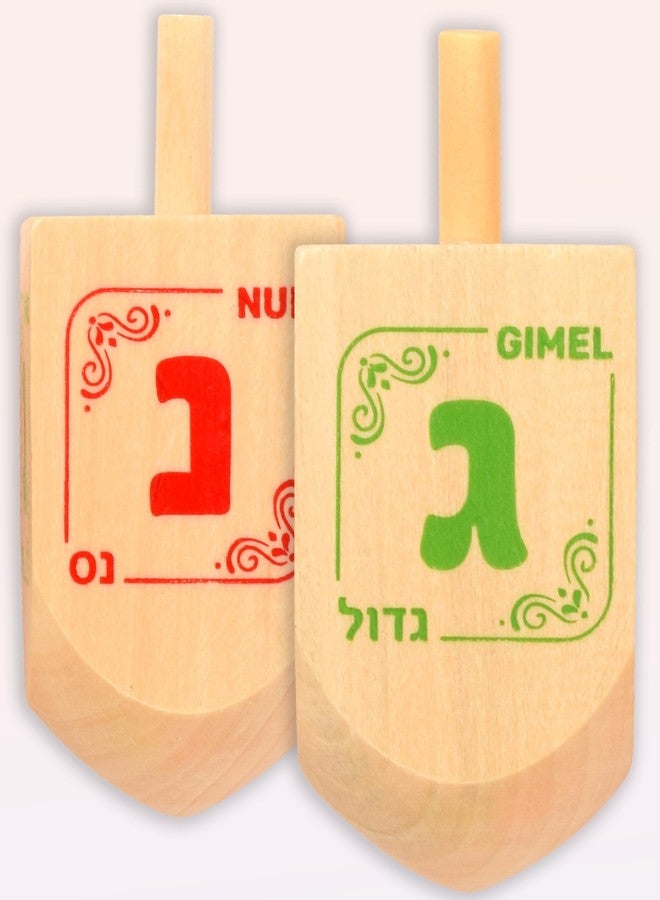 Izzy 'n' Dizzy Hanukkah Dreidels - Extra Large Natural Wooden Dreidel - 4 Pack - Image 3